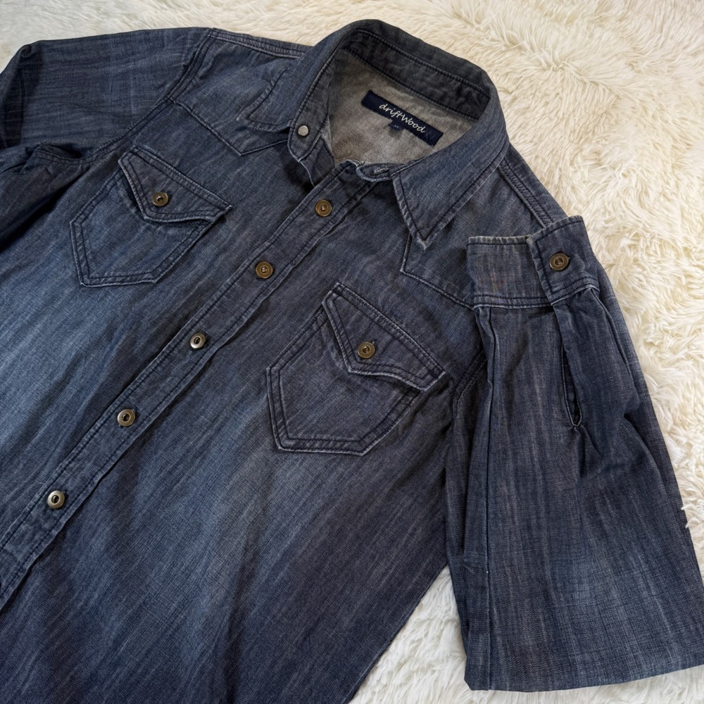 Driftwood Men's Medium Blue Denim Western Shirt Button Up Long Sleeve Casual